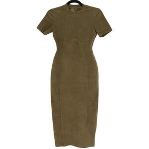 Fendi x SKIMS Women's Knit Midi Dress Short Sleeve Size XXS Olive Green Bodycon